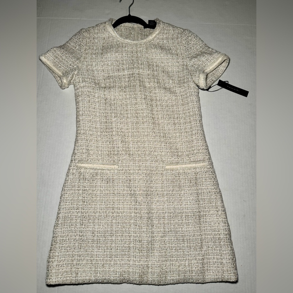Tahari Cream Tweed Mini Dress,size XS feels like small..